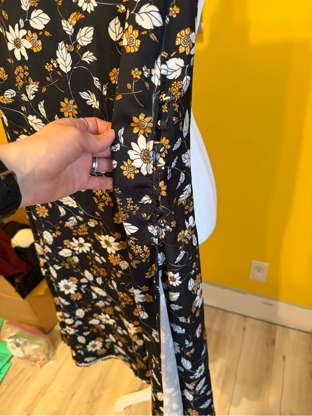 Very J Black Maxi Skirt with White & Brown Floral Print - Picture 3 of 4